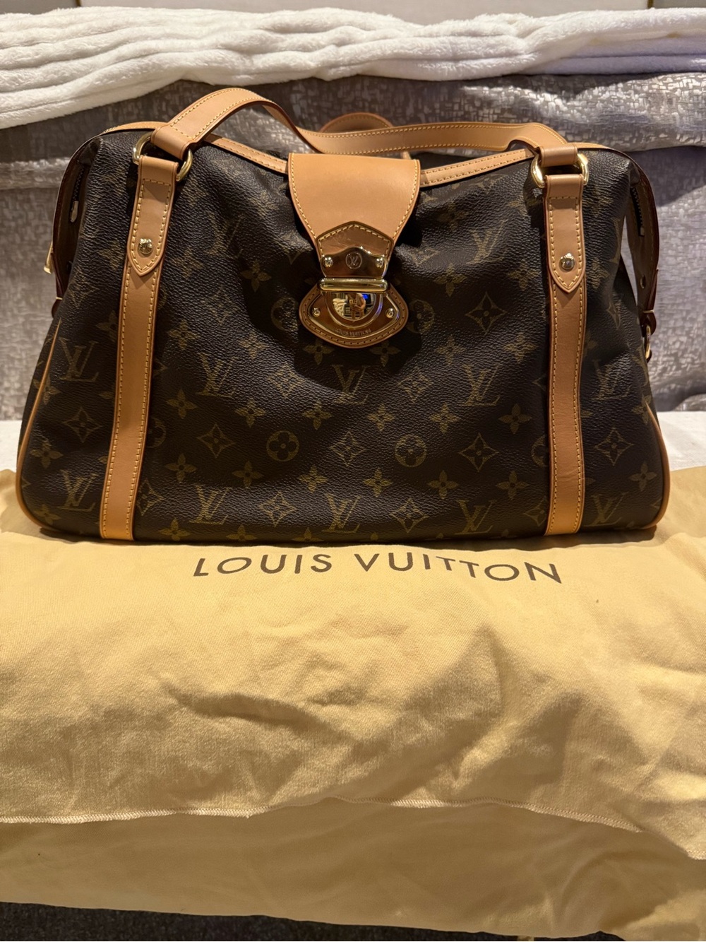 Louis Vuitton Monogram Canvas Brown with Tan Leather Shoulder Satchel
